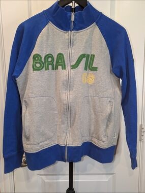 Blue Marlin Brazil 68 Full Zip Track Jacket Men's Medium Gray Blue Embroidered